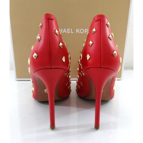 Michael Kors Keke Toe Cap Pump Pointy Pyramid Studs Leather Crimson Red - Picture 7 of 10